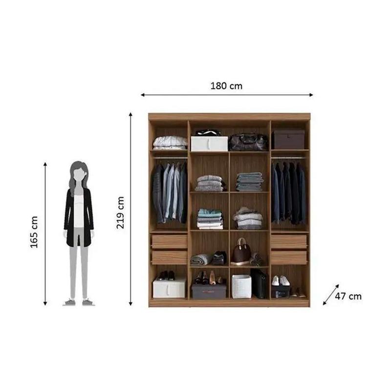 Guarda Roupa Solteiro 4 Portas e 4 Gavetas PH 1717 Nogueira/Fendi